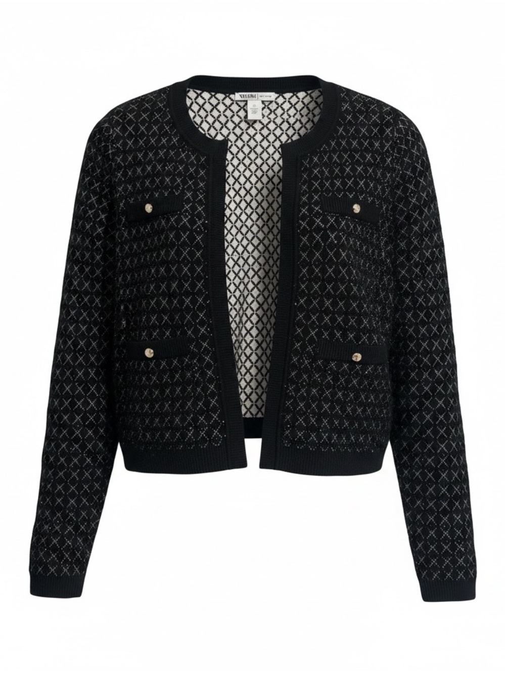 White House Black Market Black and White Patterned Open-Front Cardigan